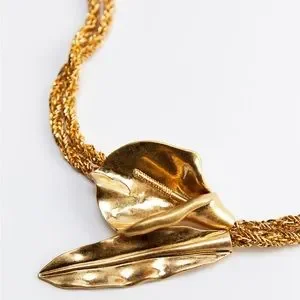 ? ZARA Metal Chain Gold Tone Calla Lily Belt Zara Metal Gold Tone Heavy Chain Calla Lilly Belt Size XS  main image 4